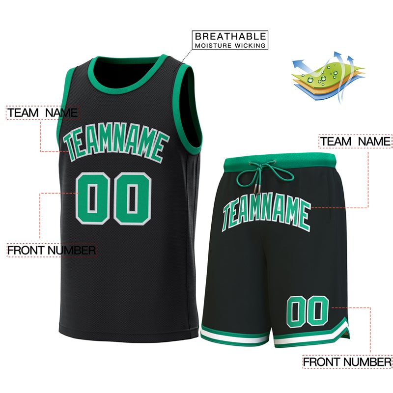 Custom Black Kelly Green Classic Sets Basketball Jersey