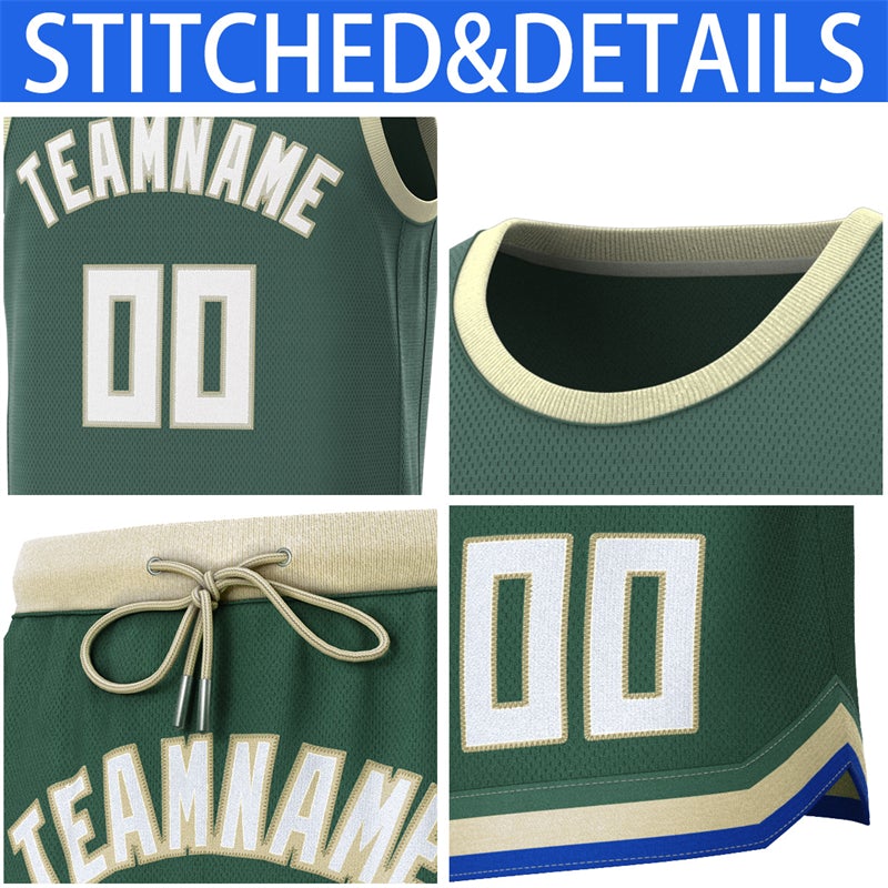 Custom Green Beige Classic Sets Basketball Jersey