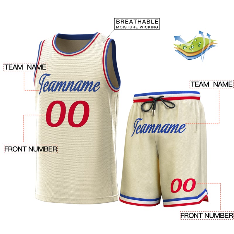 Custom Cream White-Red Classic Sets Basketball Jersey
