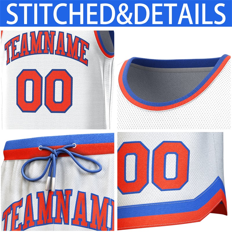 Custom White Royal-Orange Classic Sets Basketball Jersey
