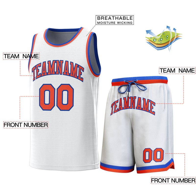 Custom White Royal-Orange Classic Sets Basketball Jersey