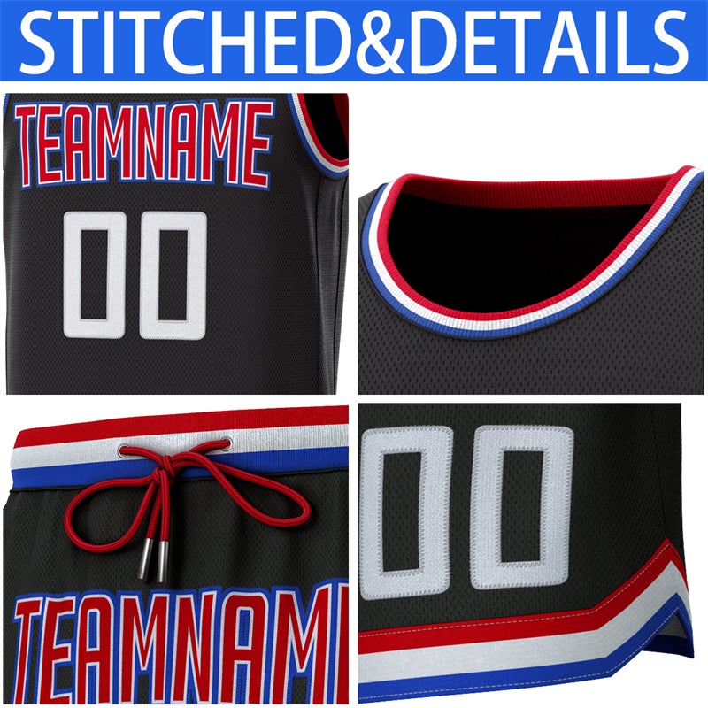 Custom Black Red-Royal Classic Sets Basketball Jersey