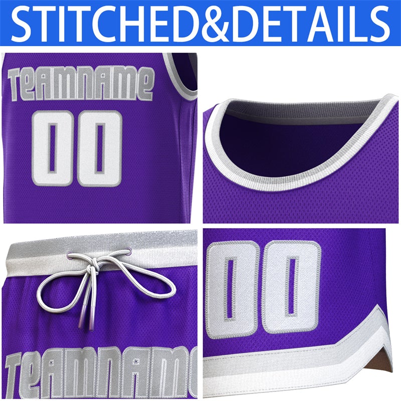 Custom Purple Gray-White Classic Sets Basketball Jersey