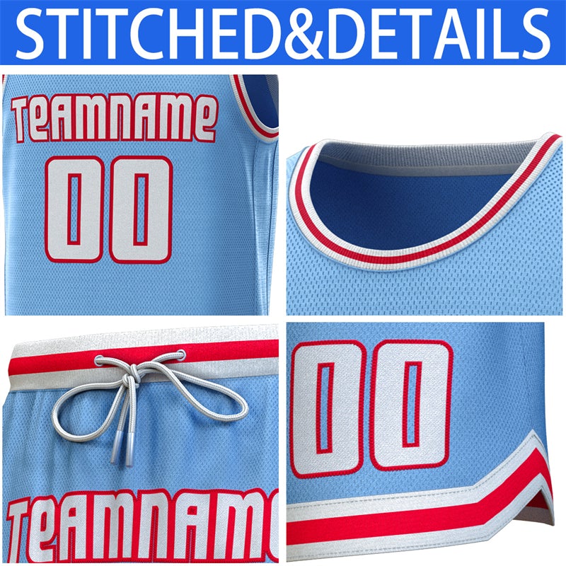 Custom Light Blue White-Red  Classic Sets Basketball Jersey