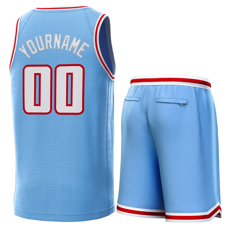 Custom Light Blue White-Red  Classic Sets Basketball Jersey
