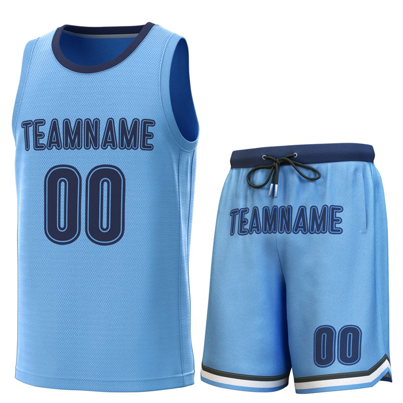 Custom Light Blue Navy Classic Sets Basketball Jersey