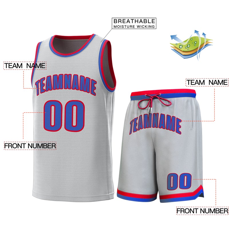 Custom Gray Red-Royal Classic Sets Basketball Jersey