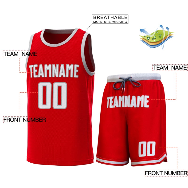 Custom Red Gray Classic Sets Basketball Jersey