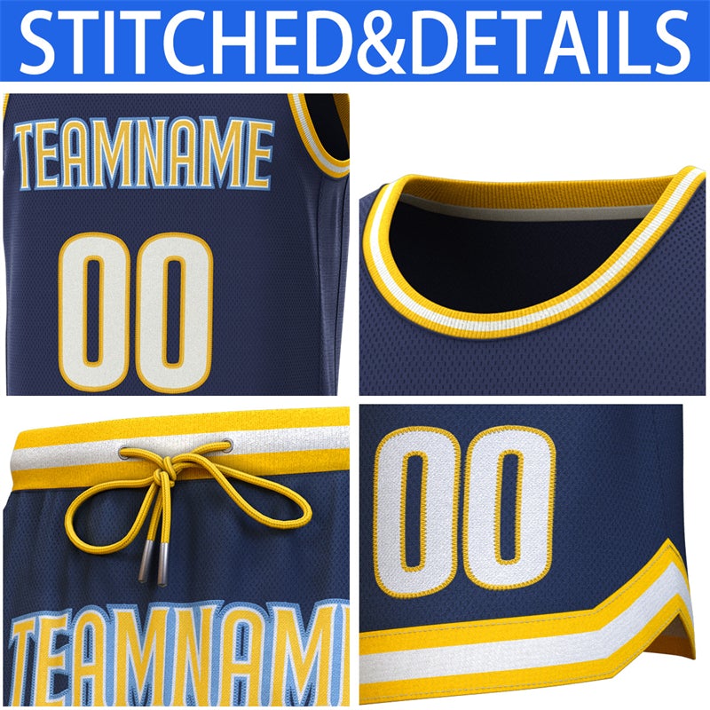Custom Navy Yellow-Yellow Classic Sets Basketball Jersey