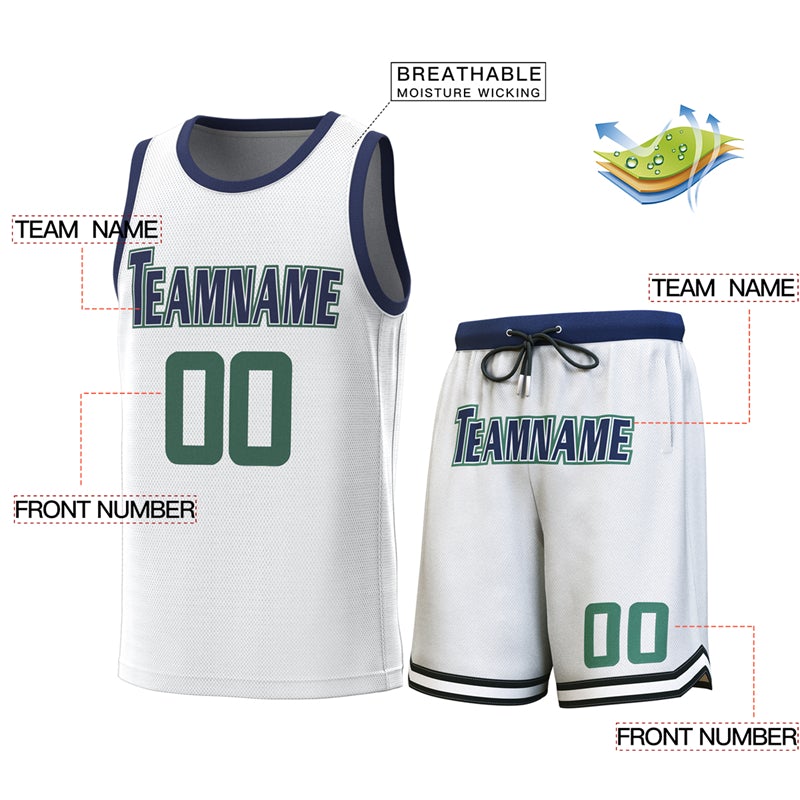 Custom White Navy Classic Sets Basketball Jersey