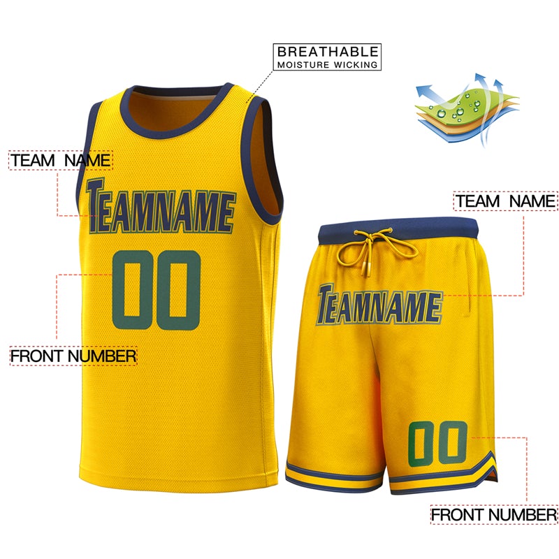 Custom Yellow Navy Classic Sets Basketball Jersey