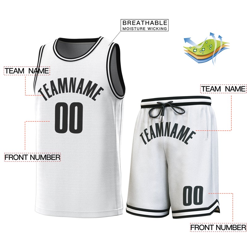 Custom White Black-White Classic Sets Basketball Jersey