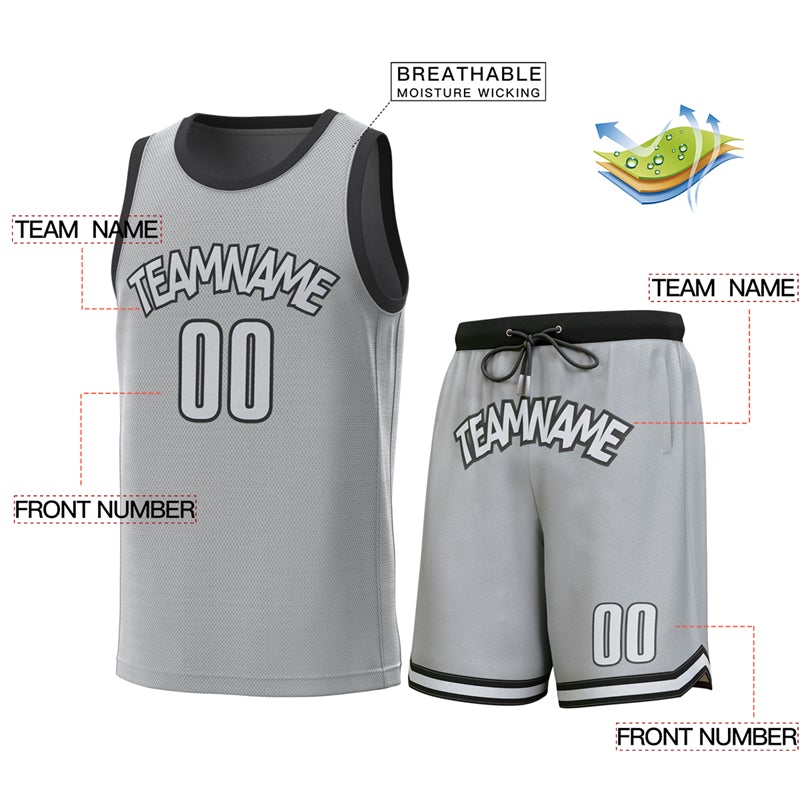Custom Gray Black Classic Sets Basketball Jersey