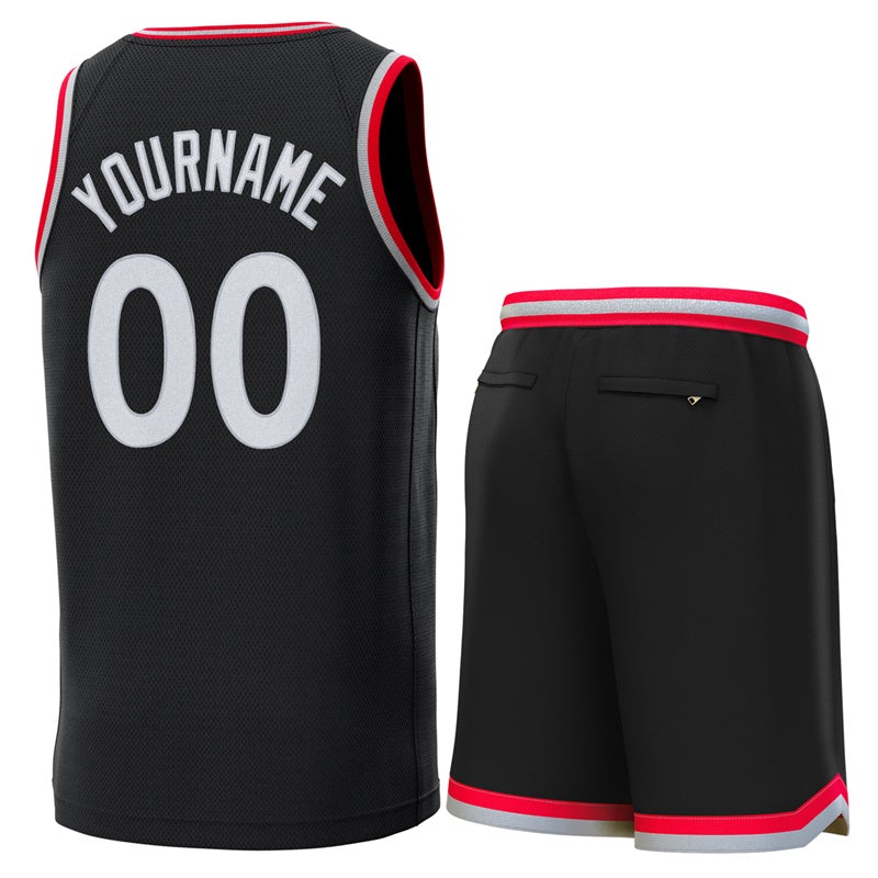 Custom Black Red-Gray Classic Sets Basketball Jersey