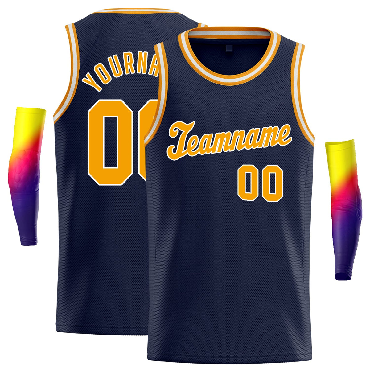 Custom Navy Orange-White Classic Tops Sport Vest Basketball Jersey