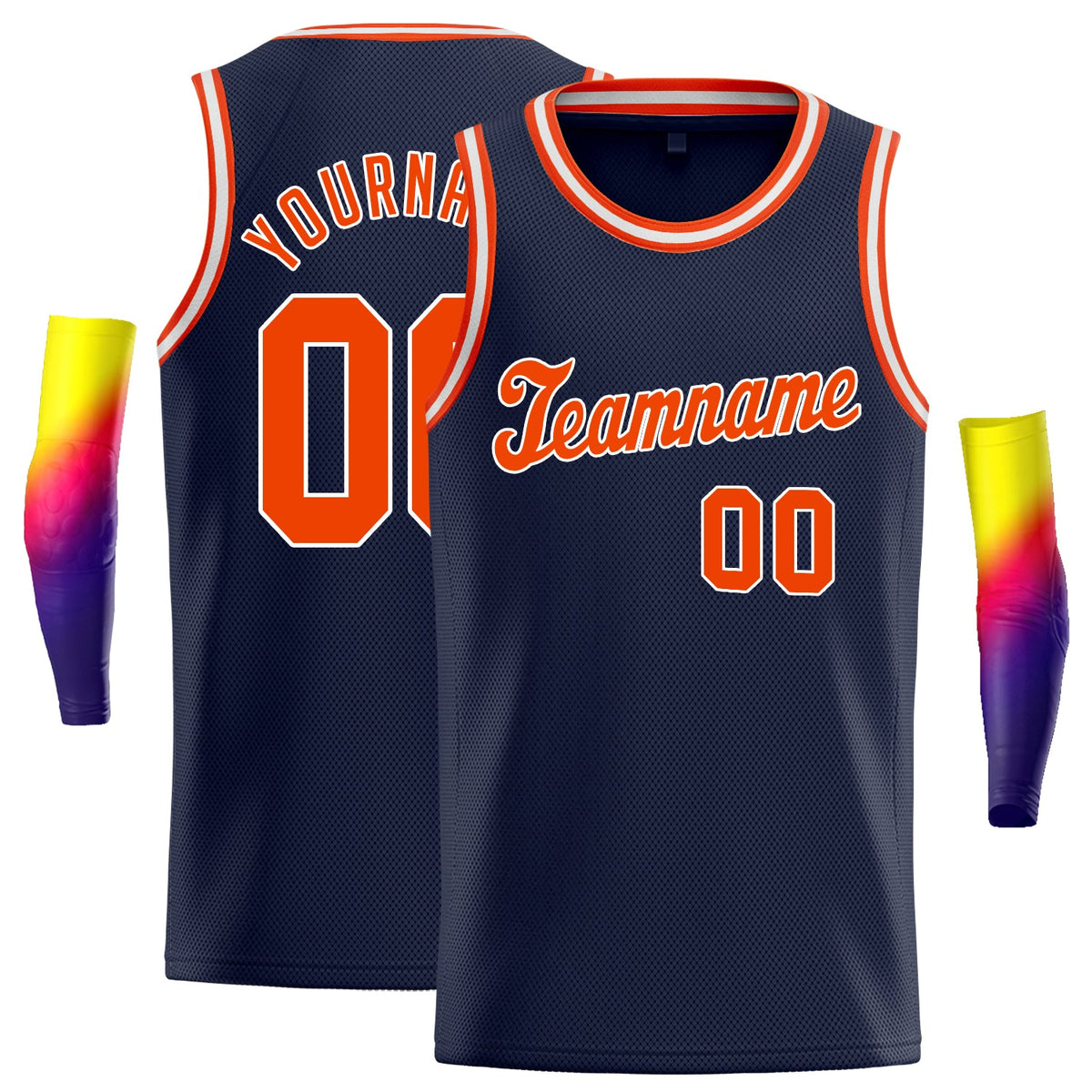 Custom Navy Orange-White Classic Tops Men/Kids Basketball Jersey