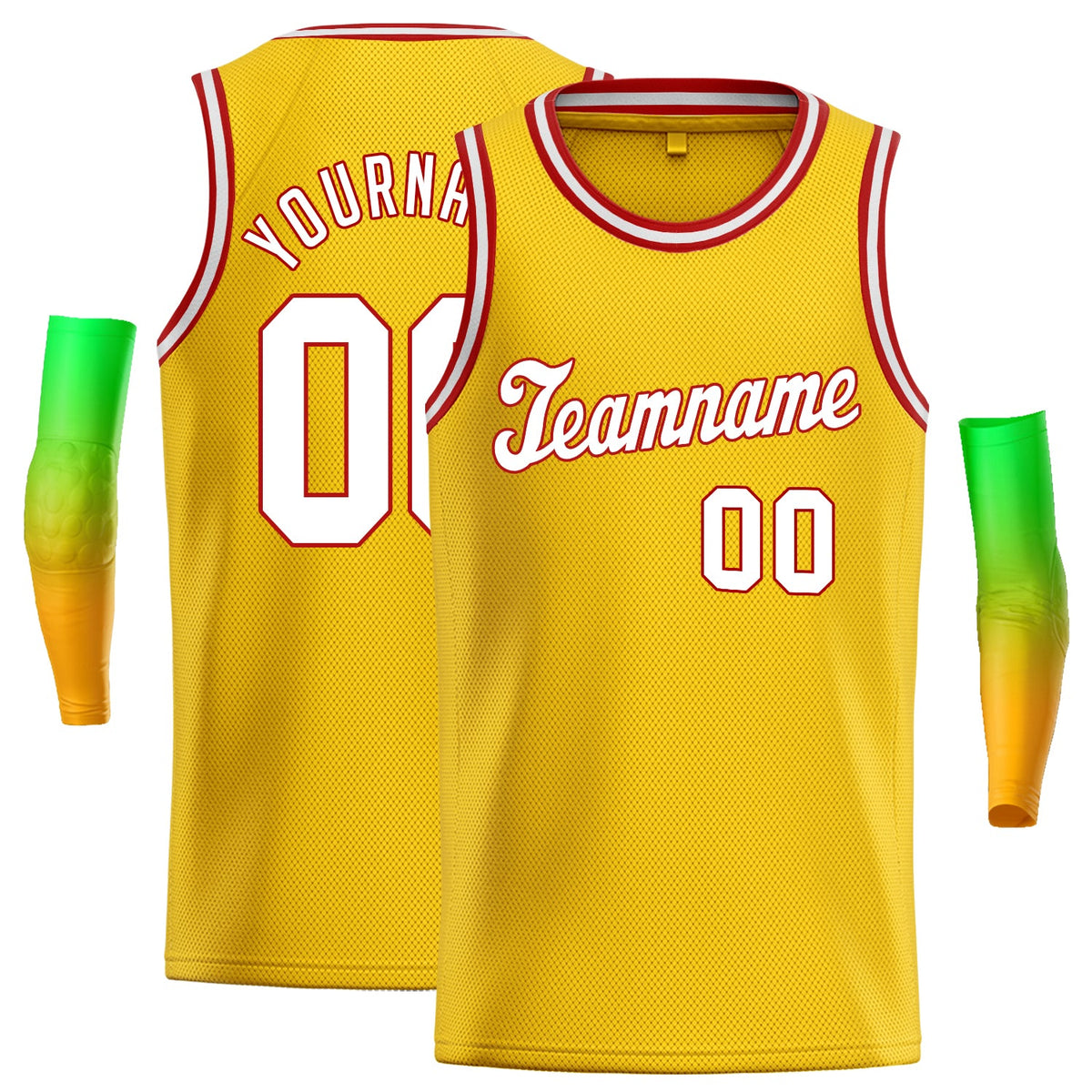 Custom Yellow White-Red Classic Tops Mesh Basketball Jersey