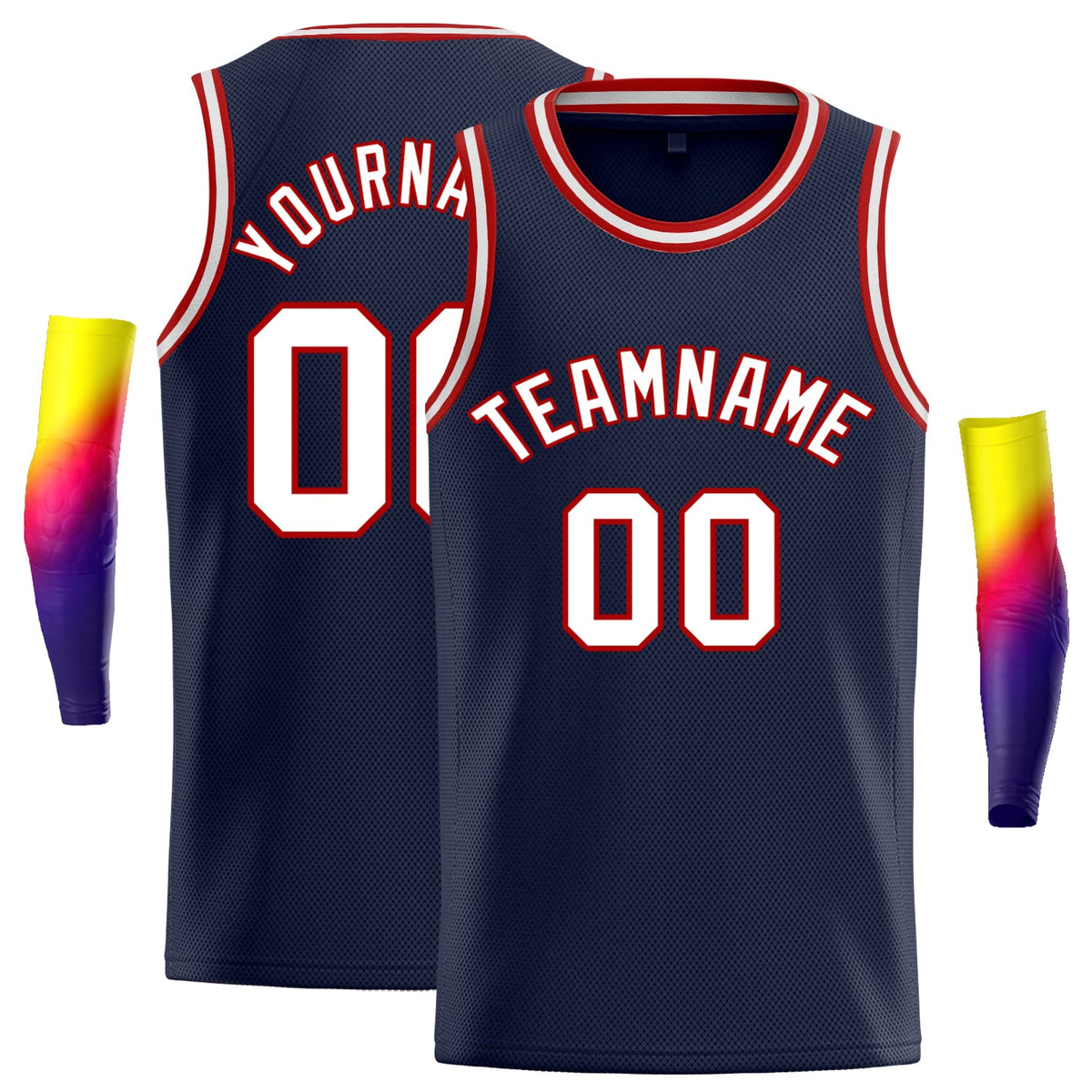 Custom Navy Red-White Classic Tops Athletic Vest Basketball Jersey