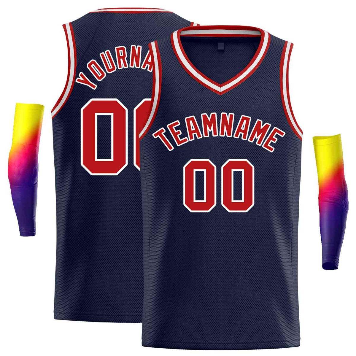 Custom Navy White-Red Classic Tops Men Casual Basketball Jersey