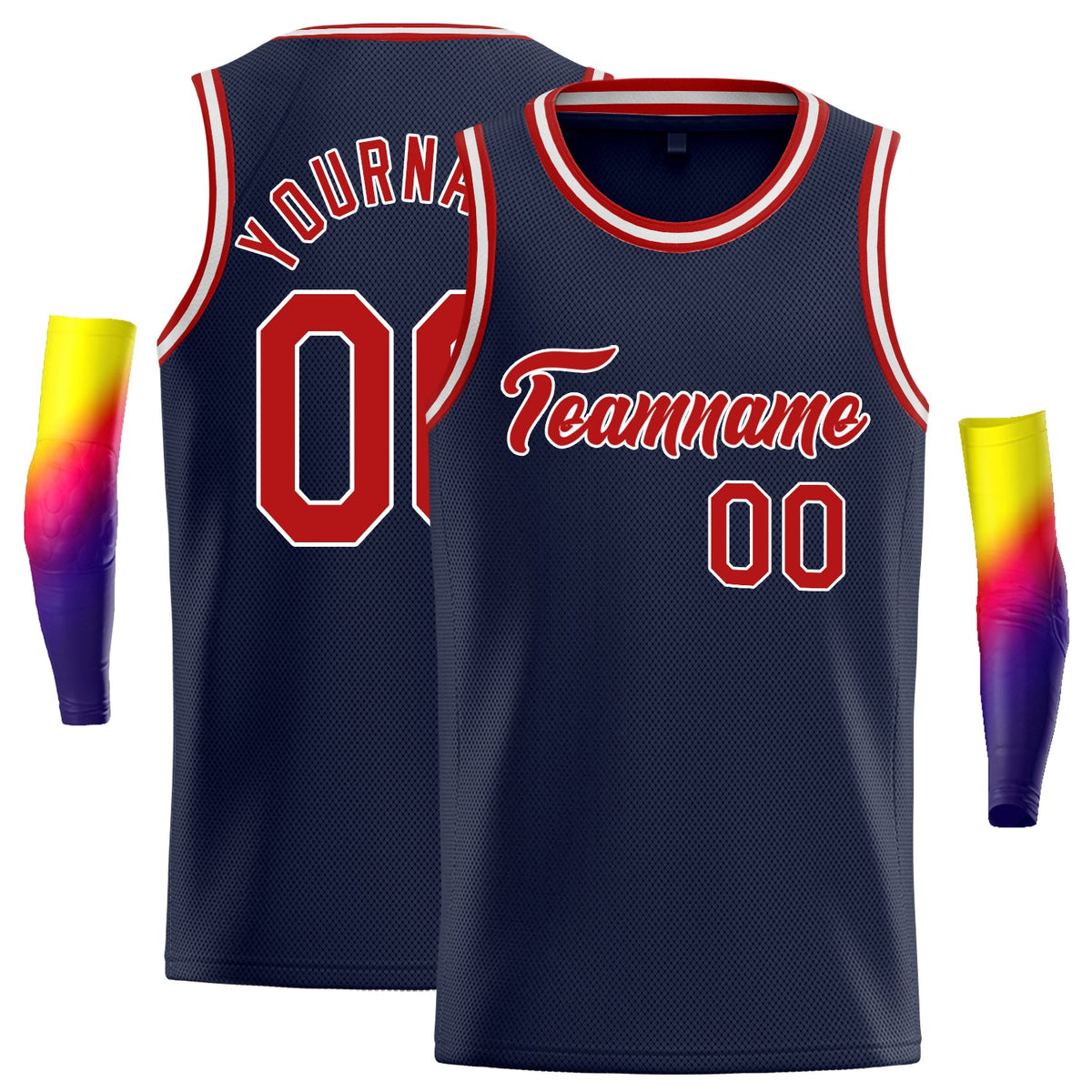 Custom Navy Red-White Classic Tops Athletic Basketball Jersey