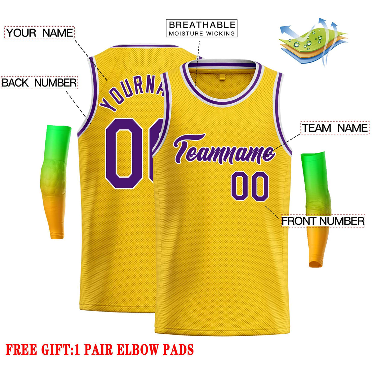 Custom Yellow Purple-White Classic Tops Casual Basketball Jersey