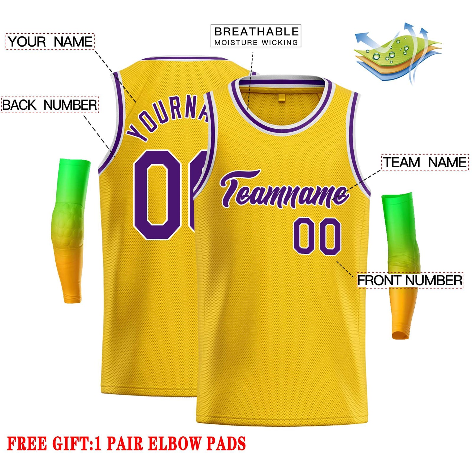 Custom Yellow Purple-White Classic Tops Casual Basketball Jersey