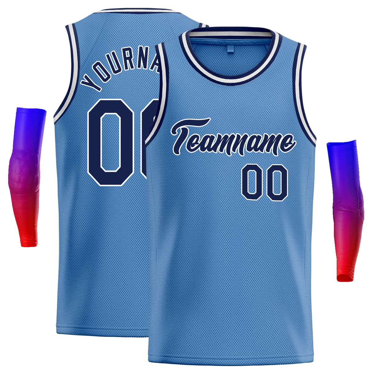 Custom Light Blue Navy-White Classic Tops Casual Basketball Jersey