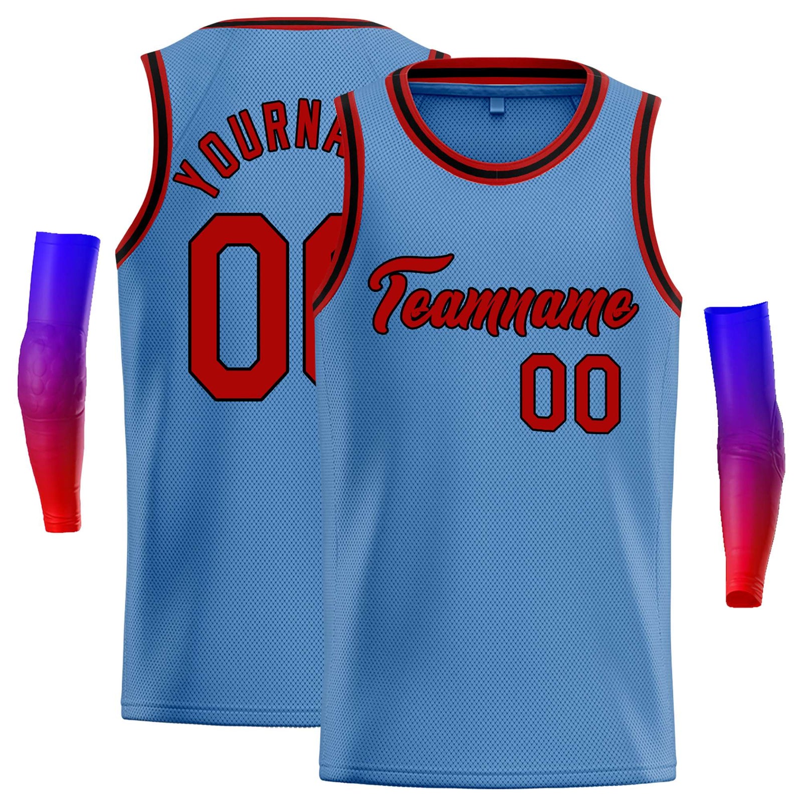Custom Light Blue Red-Black Classic Tops Casual Basketball Jersey