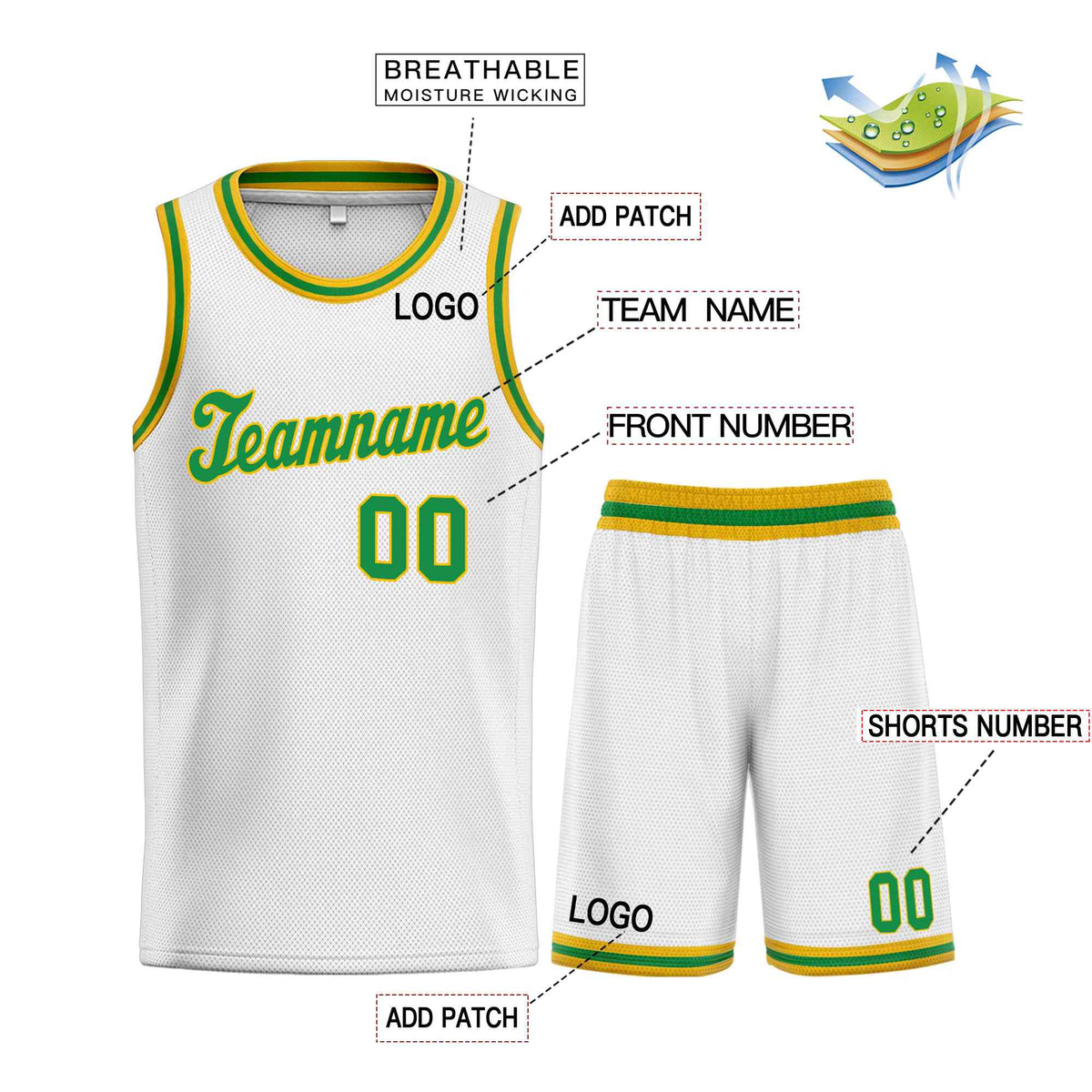 Custom White Green-Yellow Classic Sets Sports Uniform Basketball Jersey