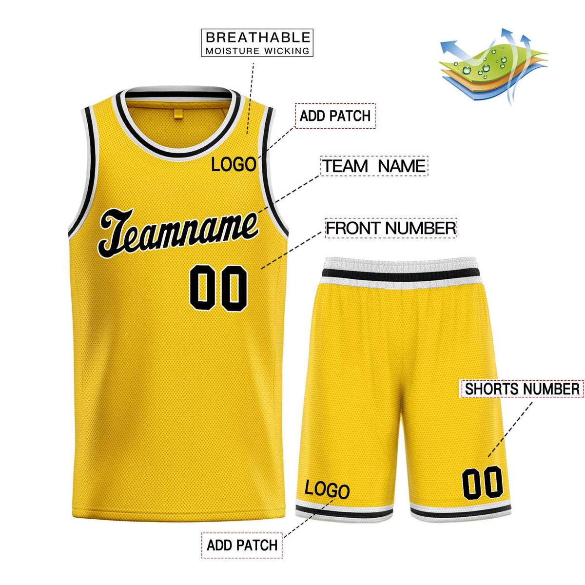 Custom Yellow Black-White Classic Sets Sports Uniform Basketball Jersey