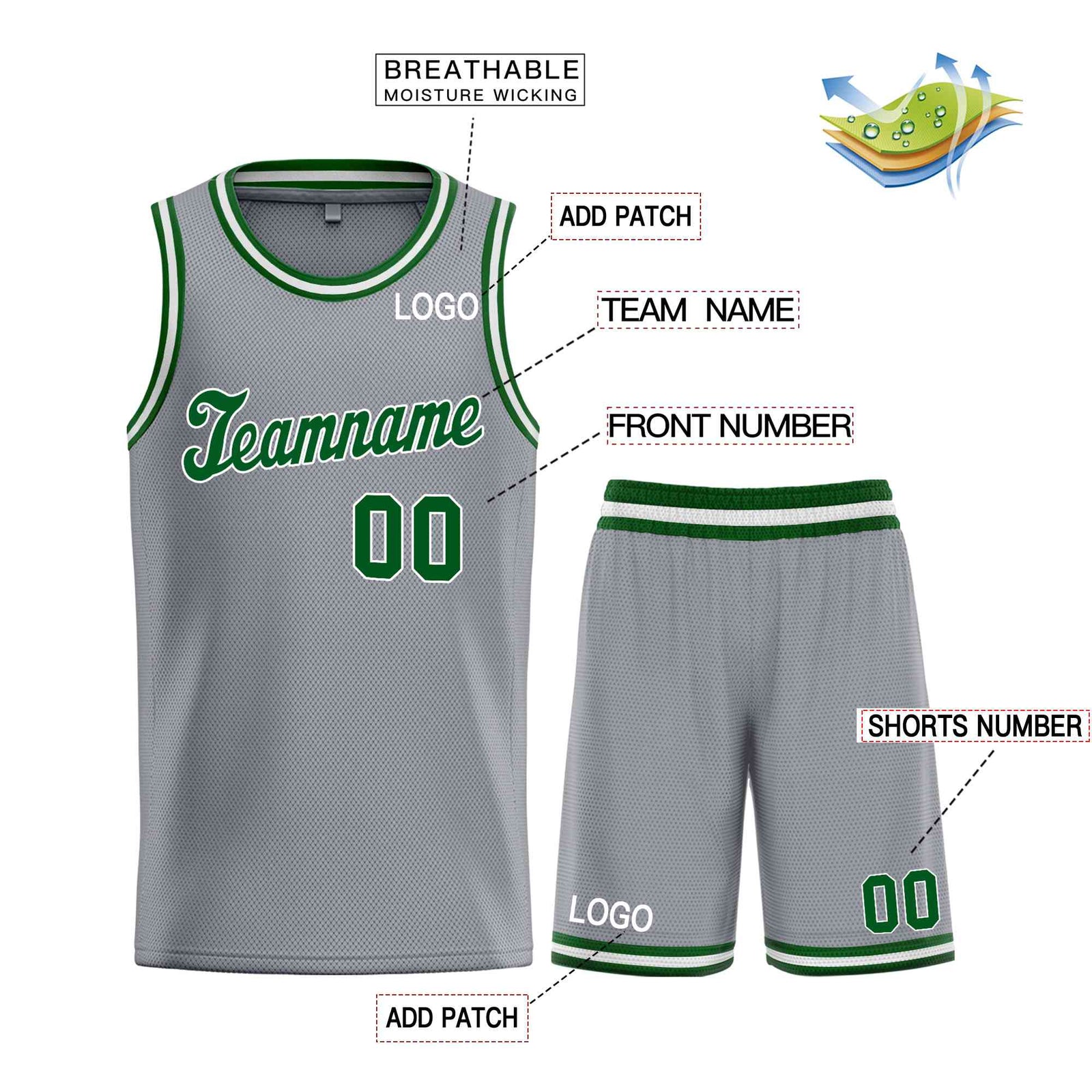Custom Dark Gray Green-White Classic Sets Sports Uniform Basketball Jersey