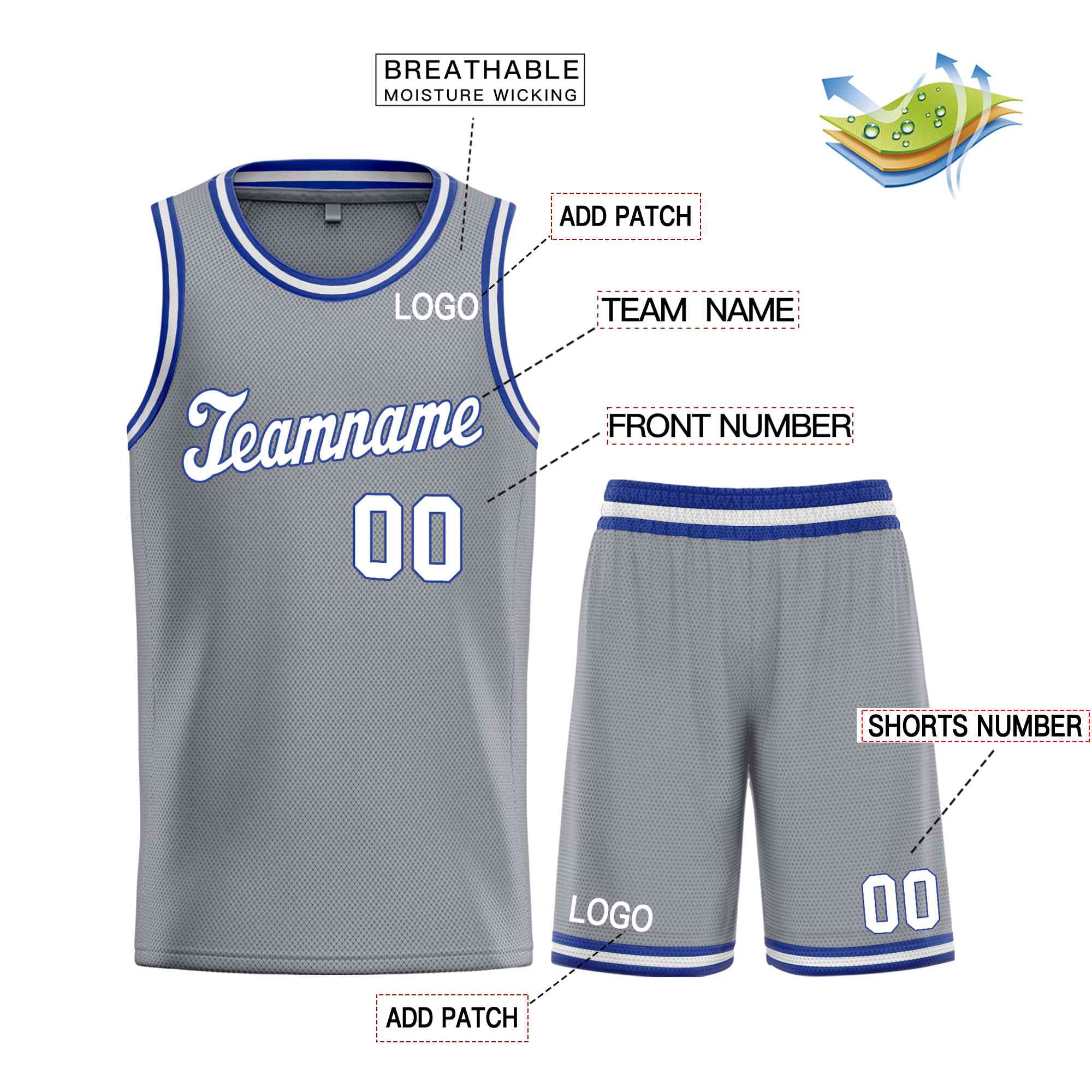 Custom Dark Gray White-Royal Classic Sets Sports Uniform Basketball Jersey