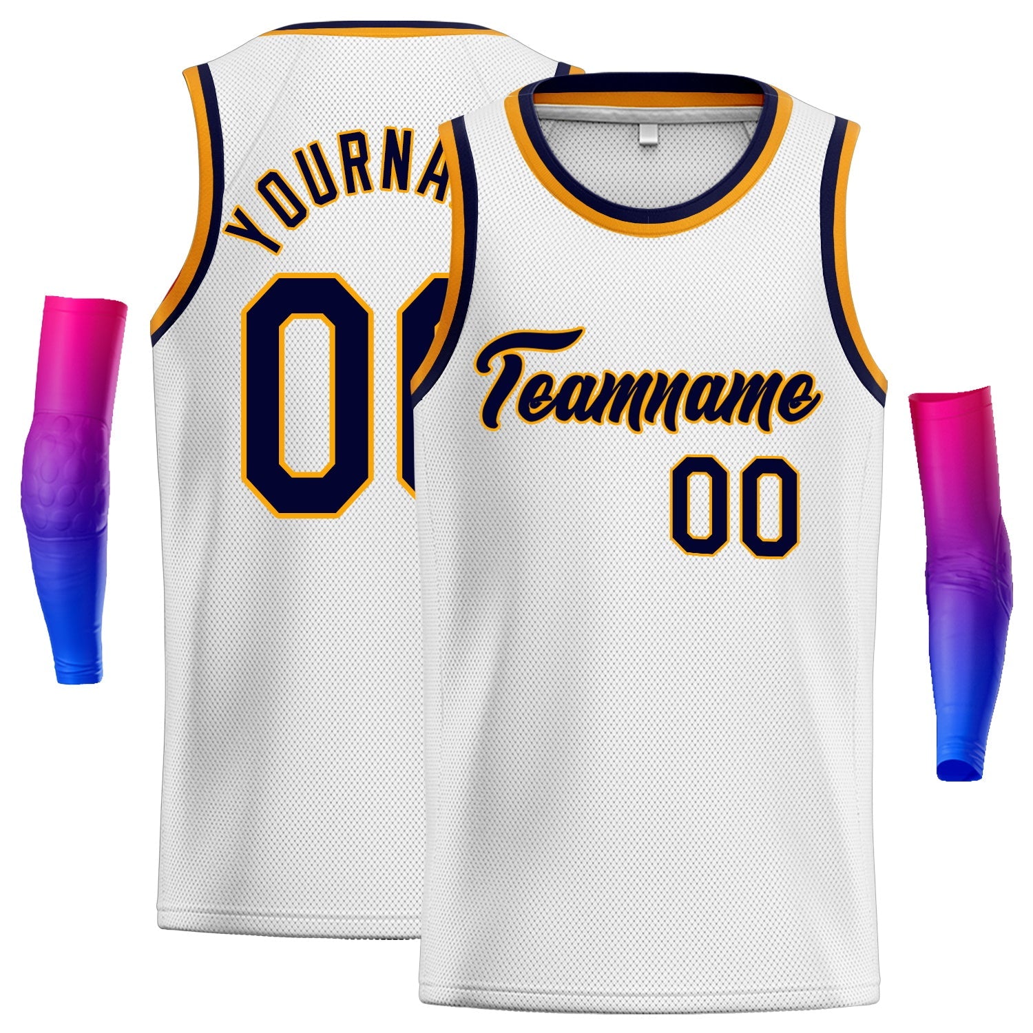 Custom White Navy-Yellow Classic Tops Authentic Basketball Jersey