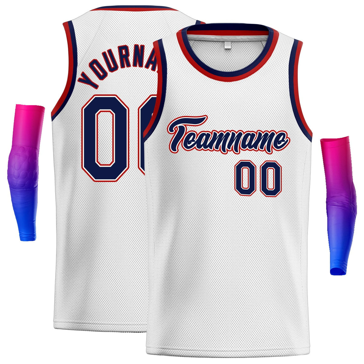 Custom White Navy-Red Classic Tops Basketball Jersey