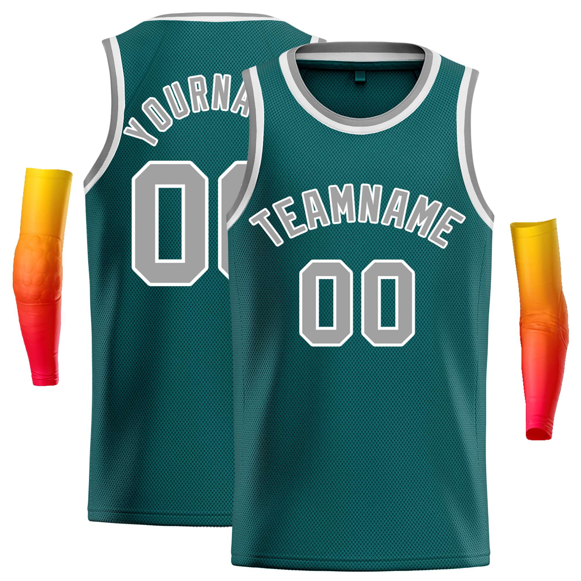 Custom Aqua Gray-White Classic Tops Casual Basketball Jersey