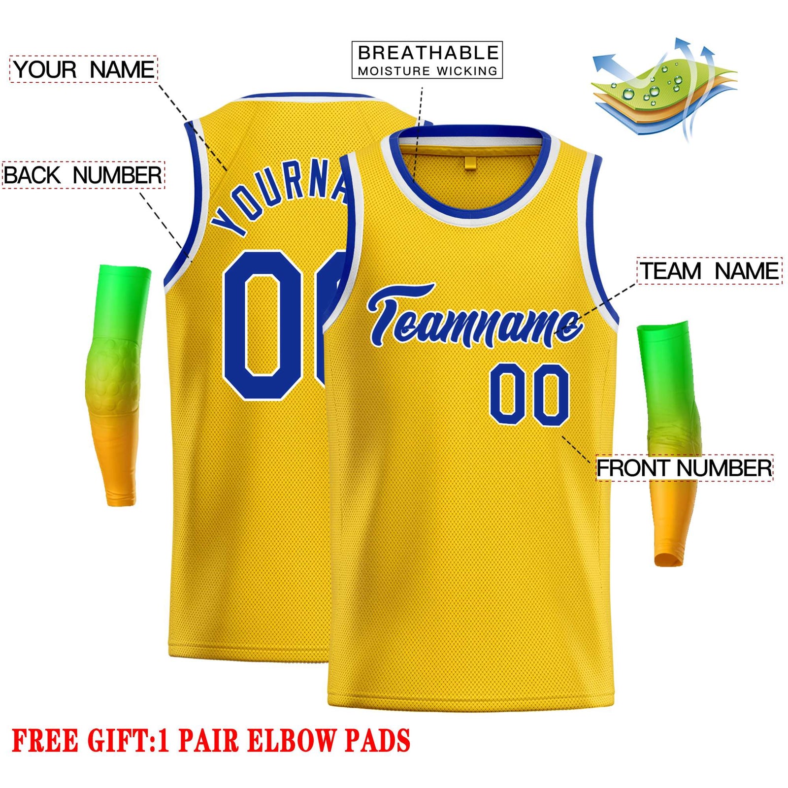 Custom Yellow Royal-White Classic Tops Casual Basketball Jersey