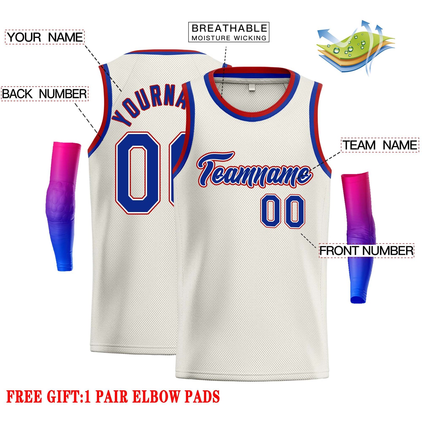 Custom Cream Royal-Red Classic Tops Casual Basketball Jersey