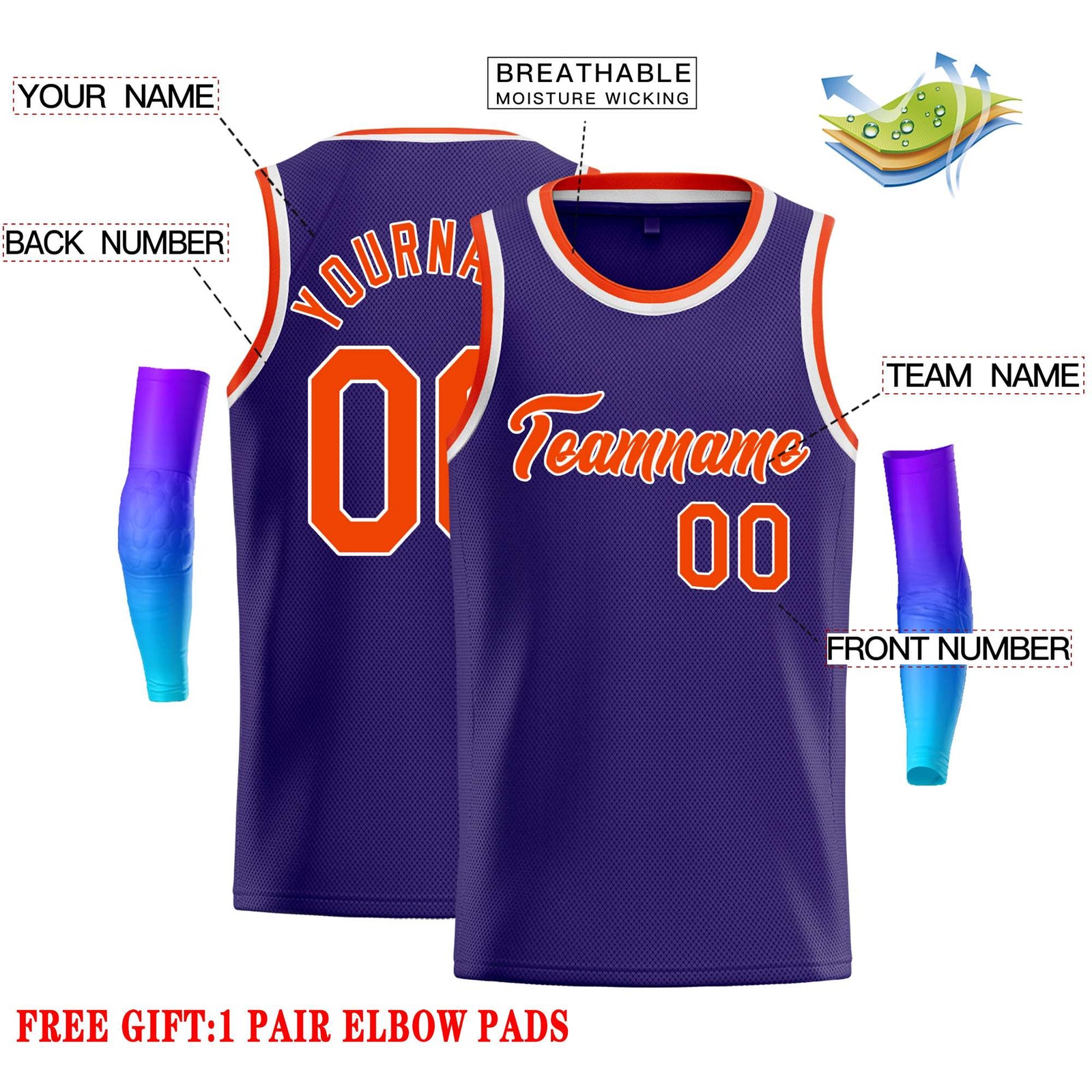 Custom Purple Orange-White Classic Tops Casual Basketball Jersey
