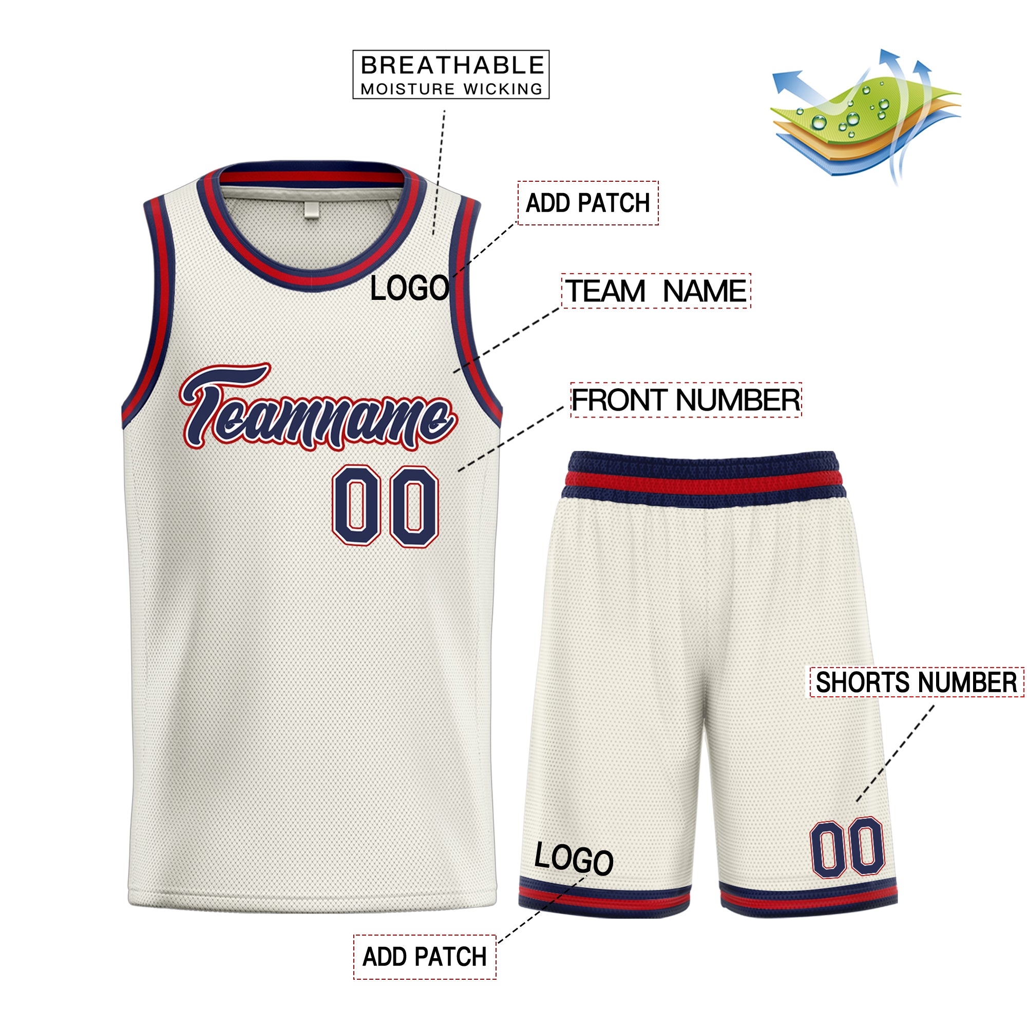 Custom Cream Navy-Maroon Heal Sports Uniform Classic Sets Basketball Jersey