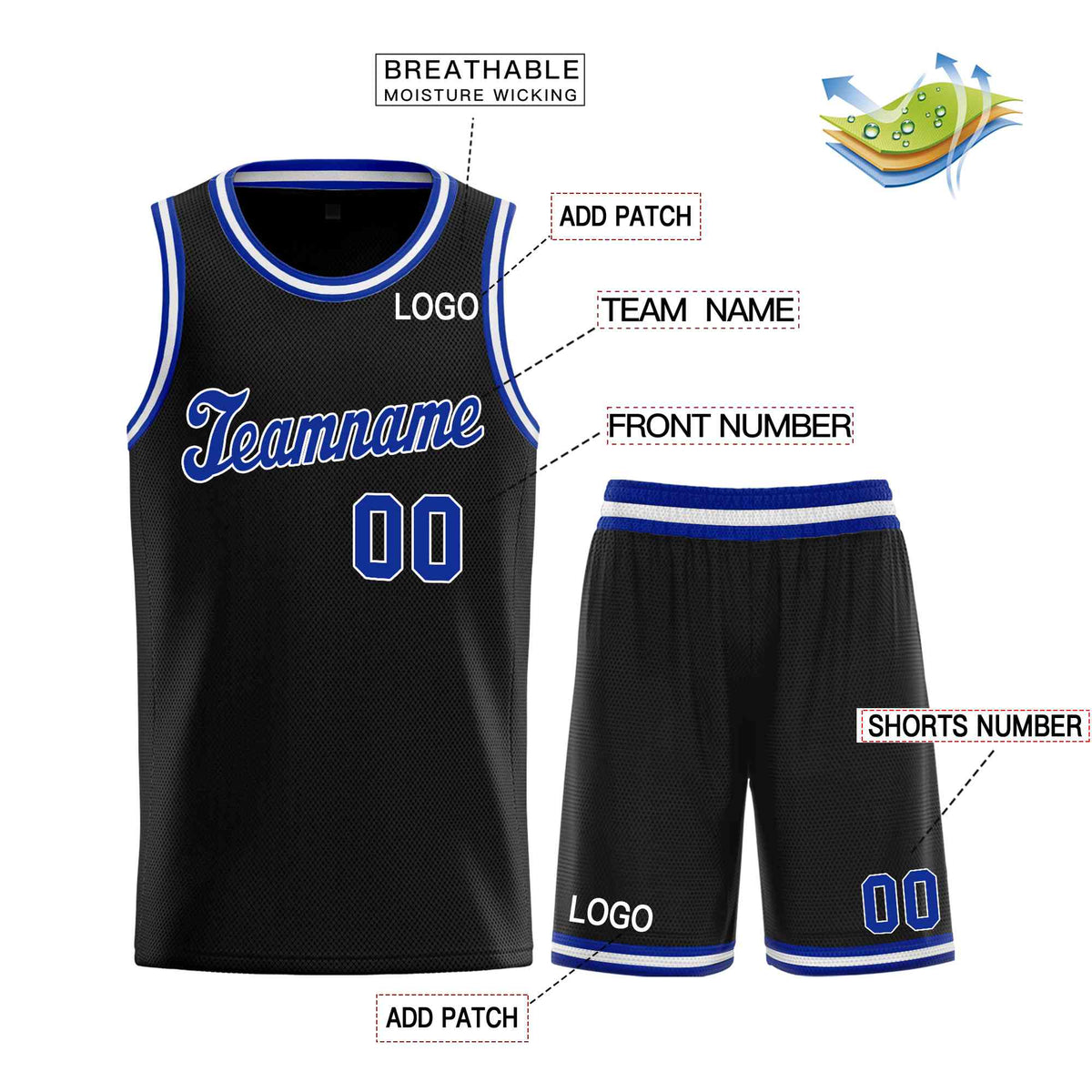 Custom Black Royal-White Classic Sets Sports Uniform Basketball Jersey