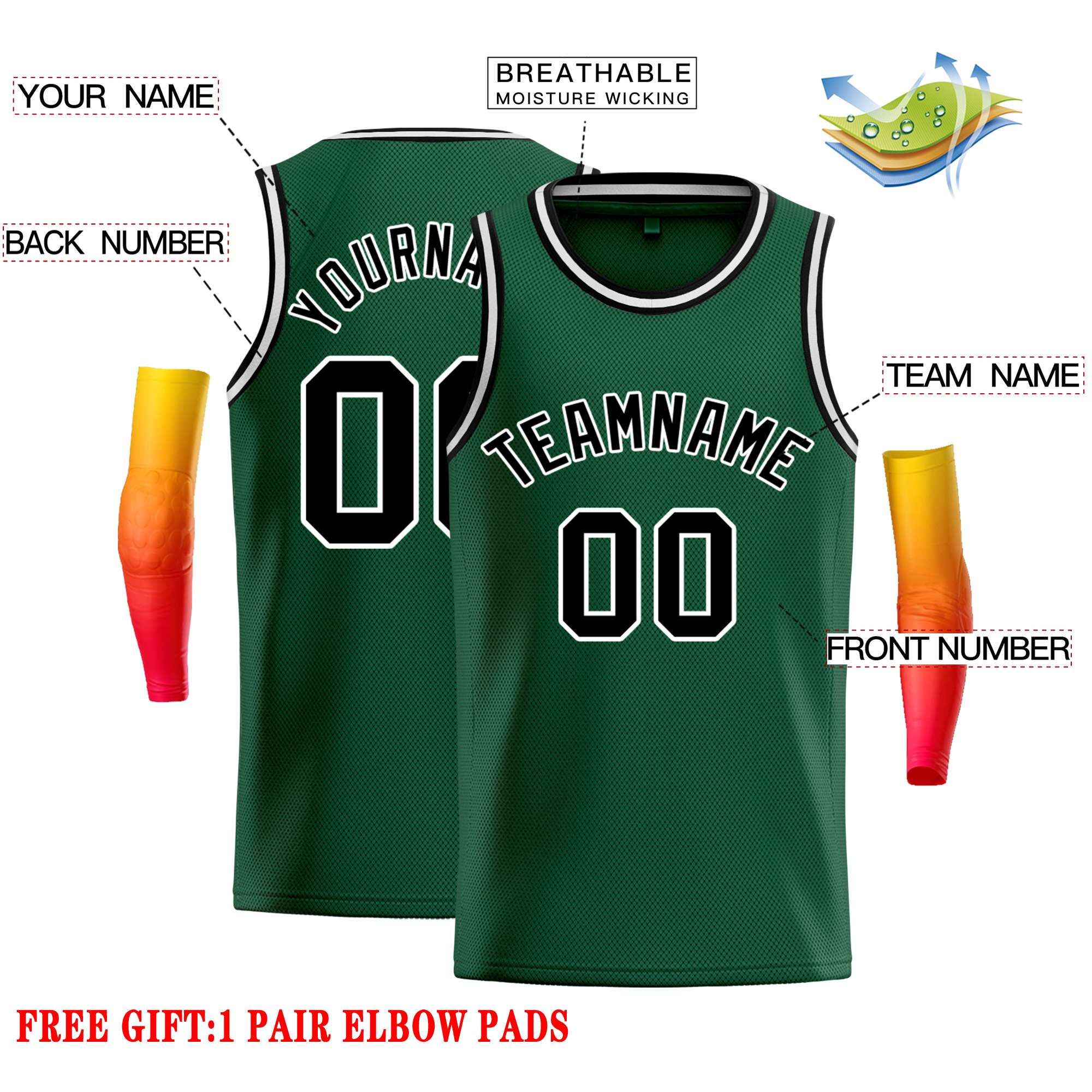 Custom Green Black-White Classic Tops Casual Basketball Jersey