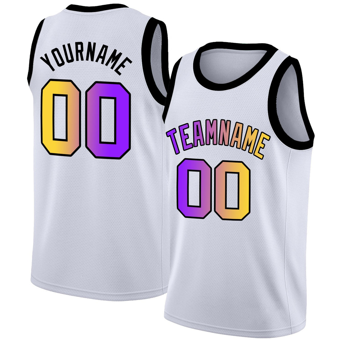 Custom White Purple-Black Gradient Fashion Tops Basketball Jersey