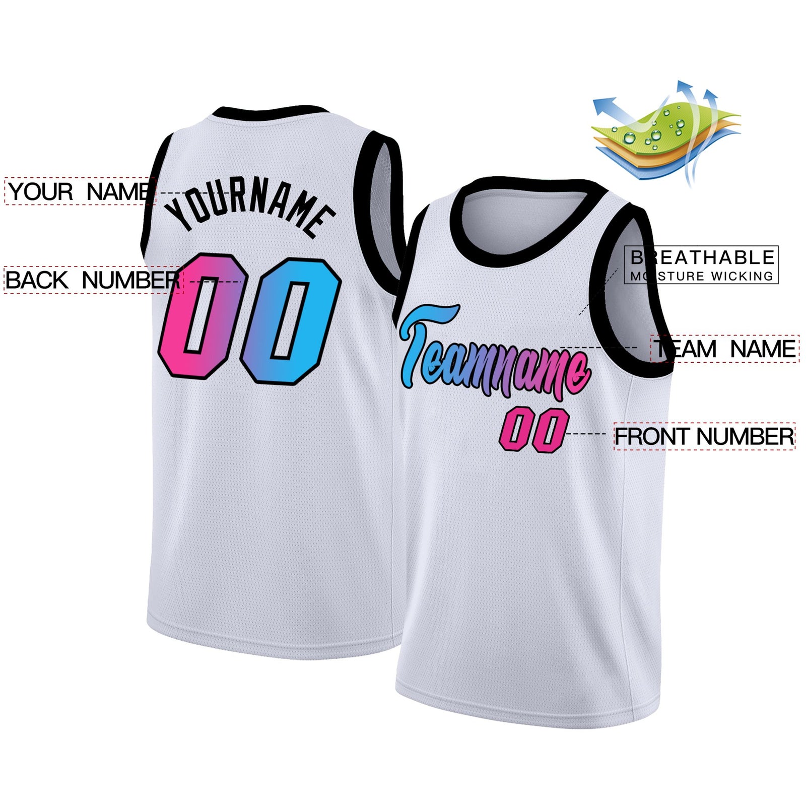 Custom White Pink Gradient Fashion Tops Basketball Jersey