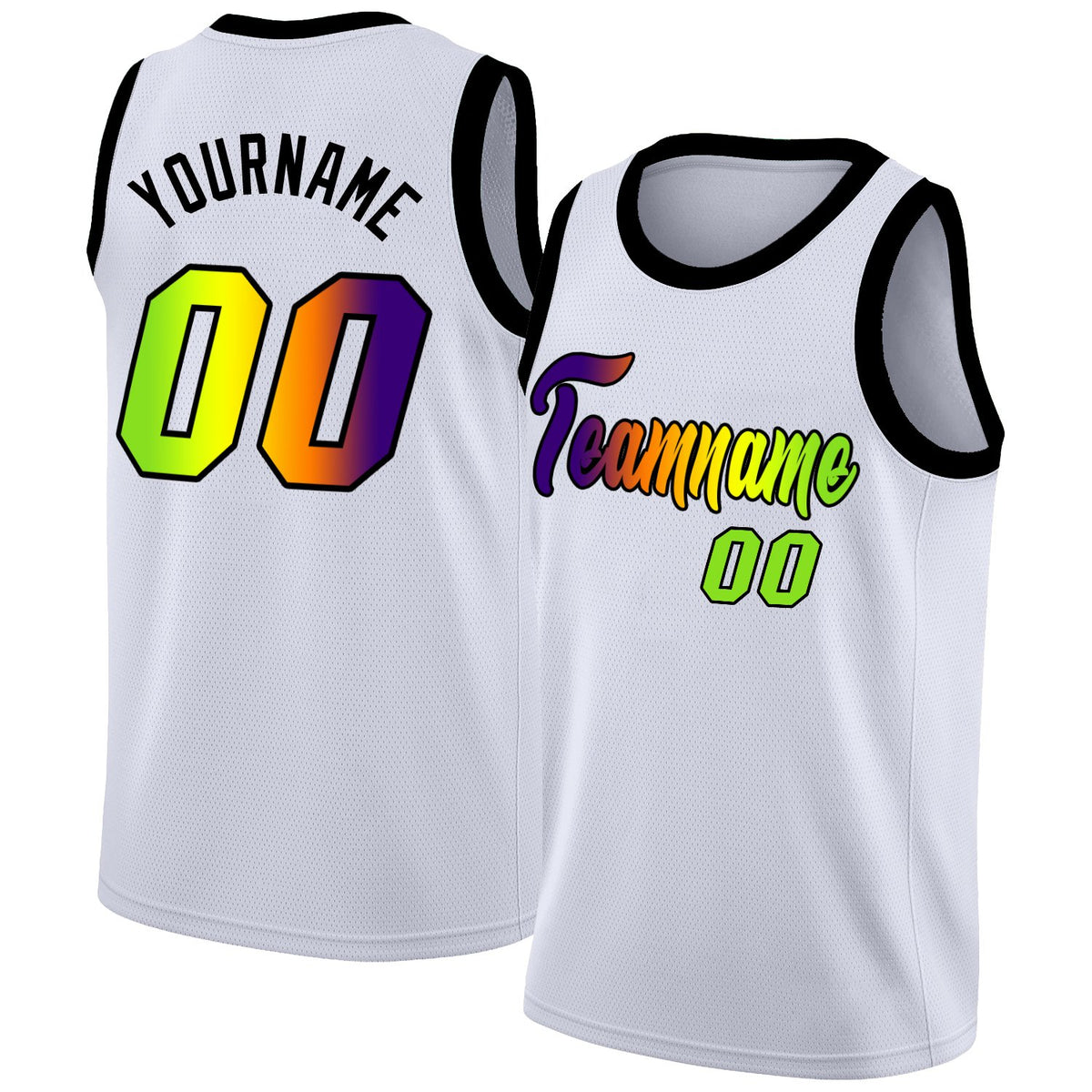 Custom White Black-Green Gradient Fashion Tops Basketball Jersey