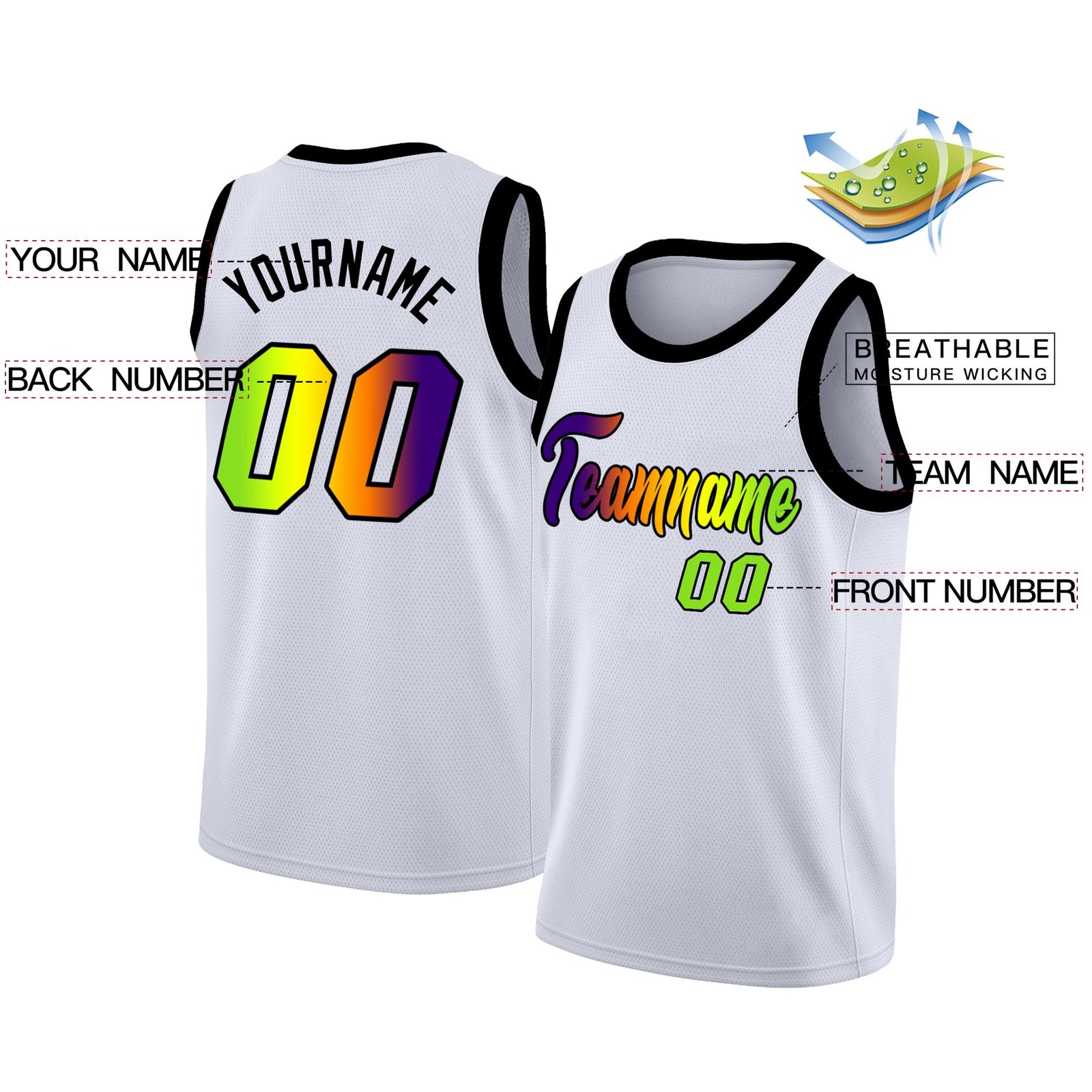 Custom White Black-Green Gradient Fashion Tops Basketball Jersey