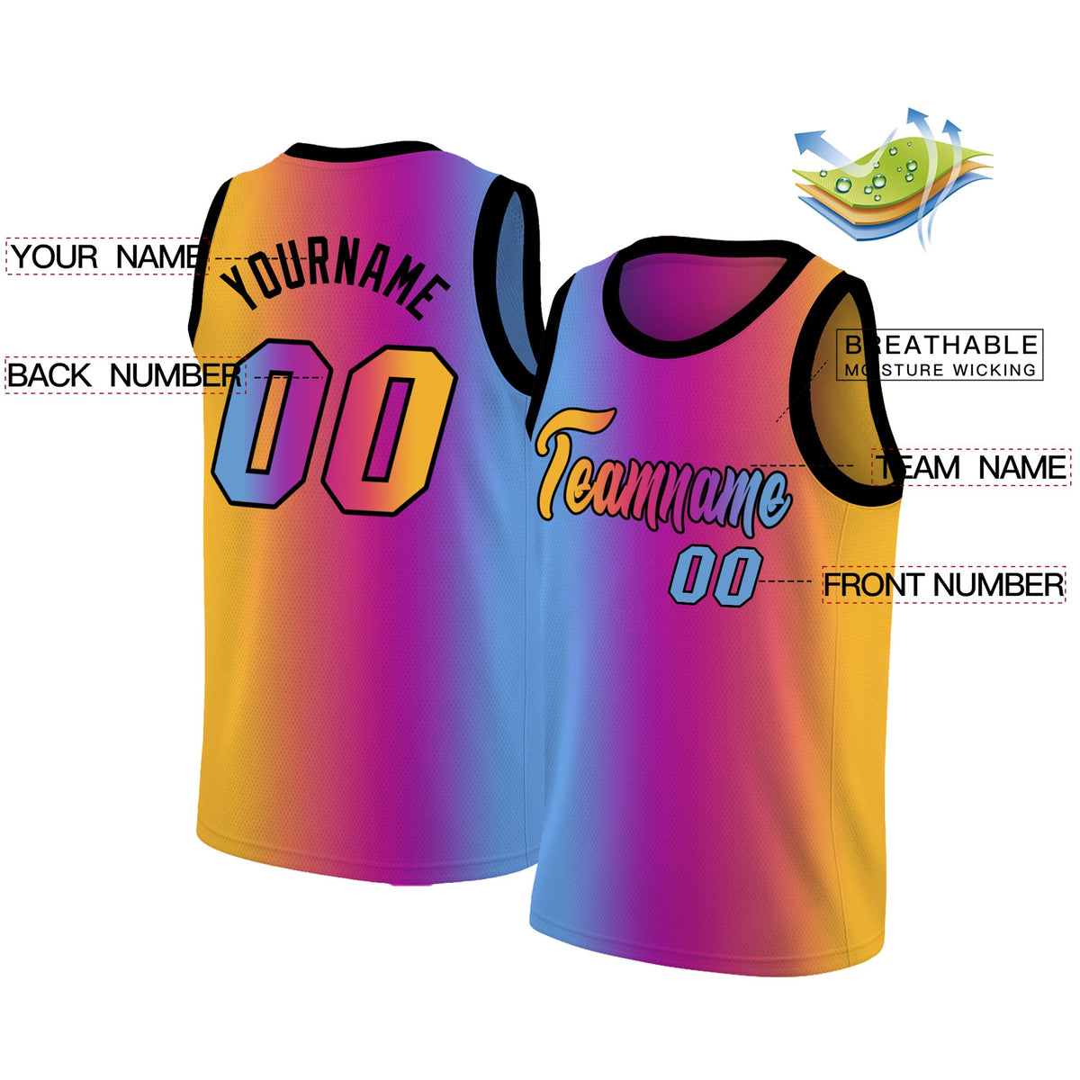 Custom Yellow Purple-Blue Gradient Fashion Tops Basketball Jersey
