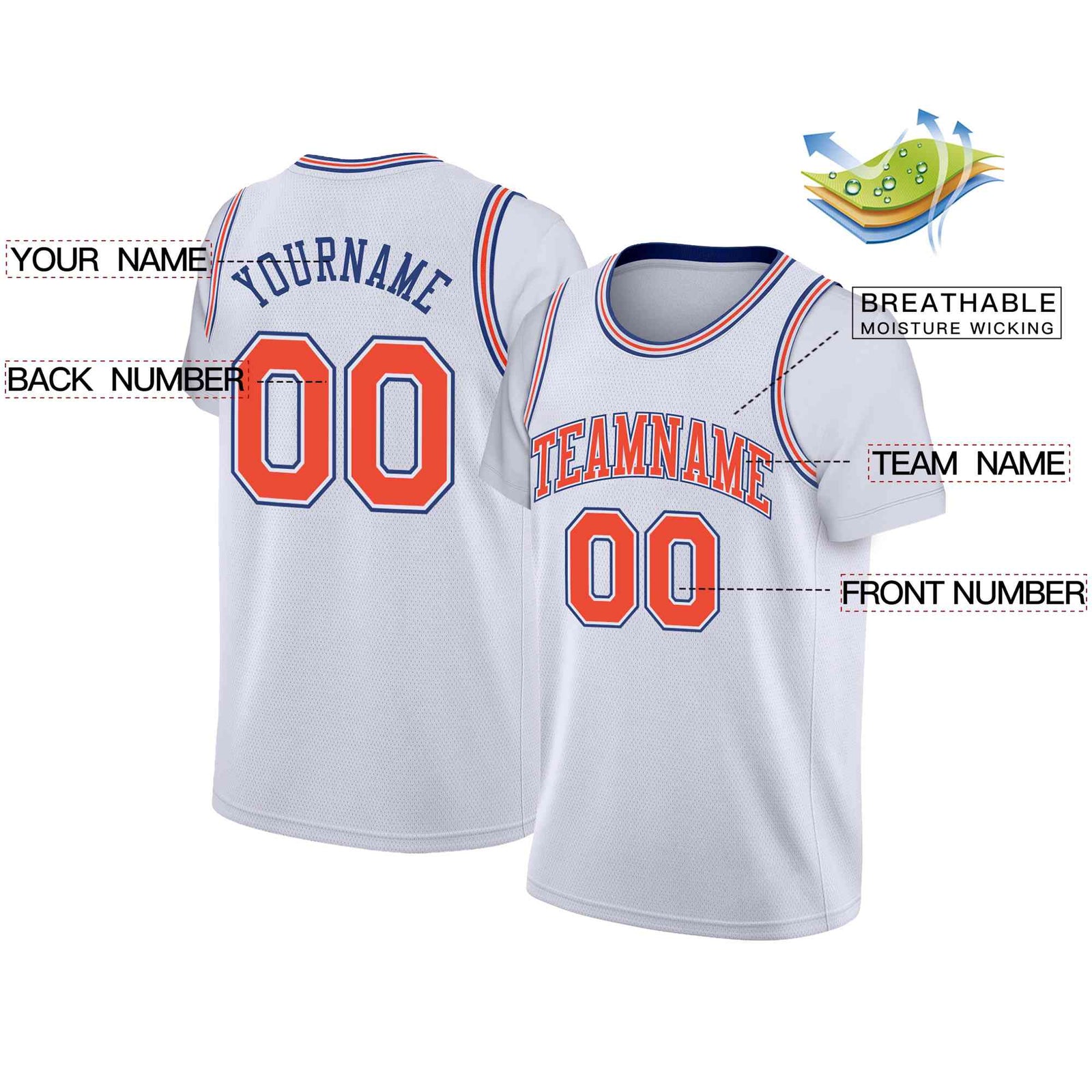 Custom White Orange-White Classic Tops Casual Fake Sleeve Basketball Jersey
