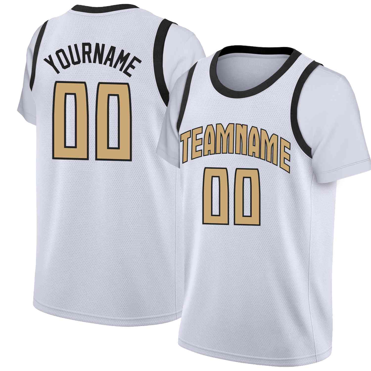 Custom White Old Gold-Black Classic Tops Casual Fake Sleeve Basketball Jersey