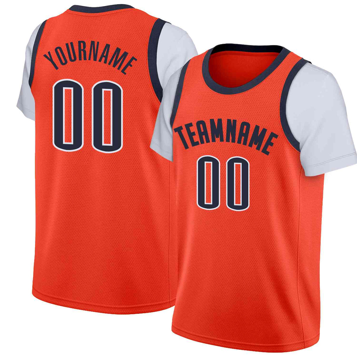 Custom Orange Navy Classic Tops Casual Fake Sleeve Basketball Jersey