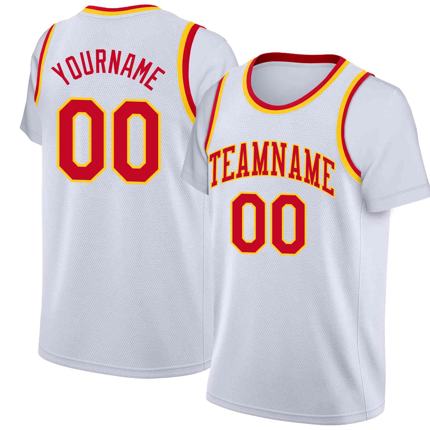 Custom White Red-Yellow Classic Tops Casual Fake Sleeve Basketball Jersey